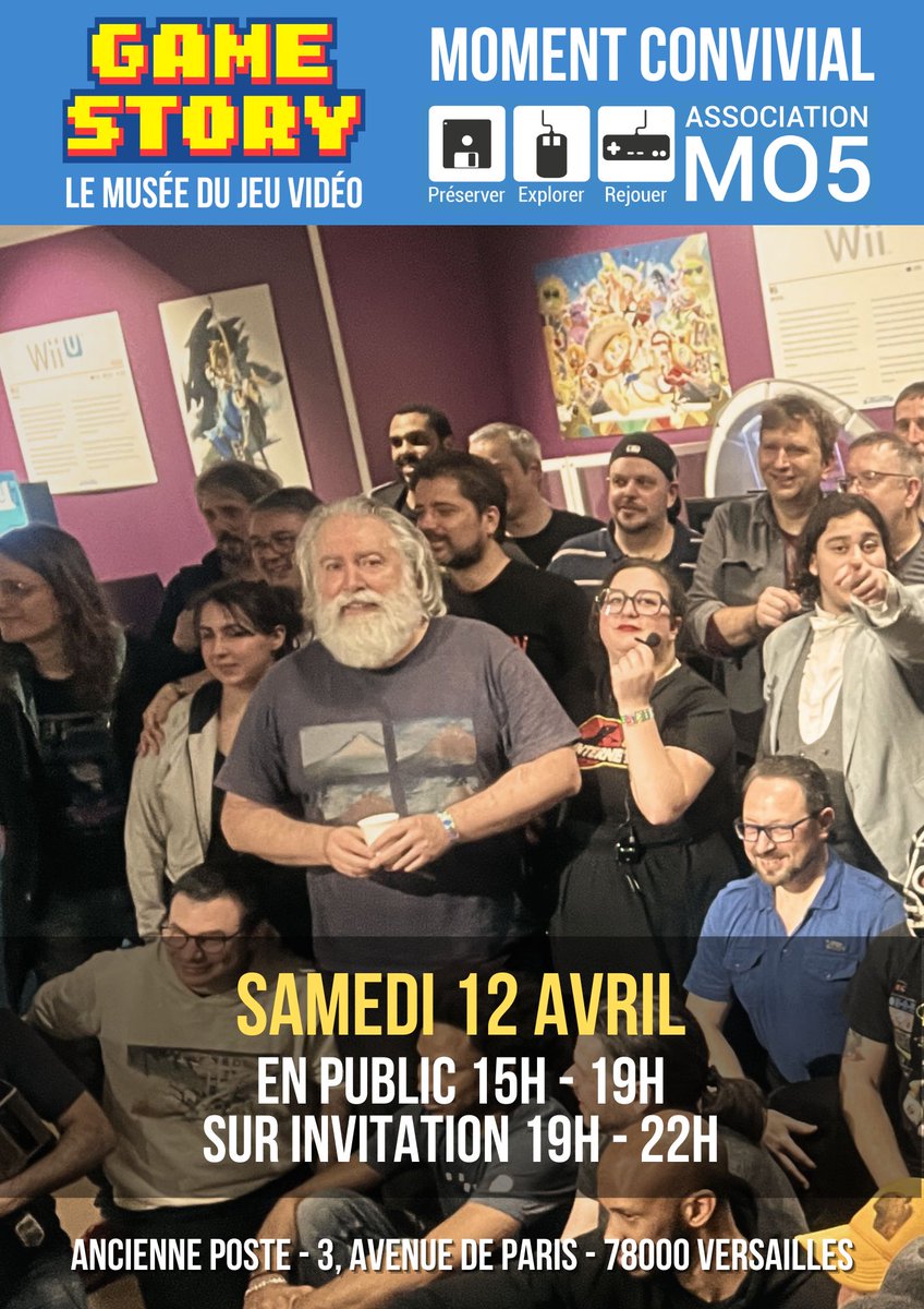 assomo5's tweet photo. 📢 Dernier événement à #GameStoryVersailles avant de plier bagages !
🎤 Les #RencontresMO5
🗓️ Samedi de 15h à 22h
💥 Une journée inoubliable autour de l’histoire du jeu vidéo !
📍Sur place &amp; en direct sur #Twitch : https://t.co/kUO0tCWsbt
#Retrogaming #JeuxVidéo #Versailles #MO5 https://t.co/sMEZWBuFtO