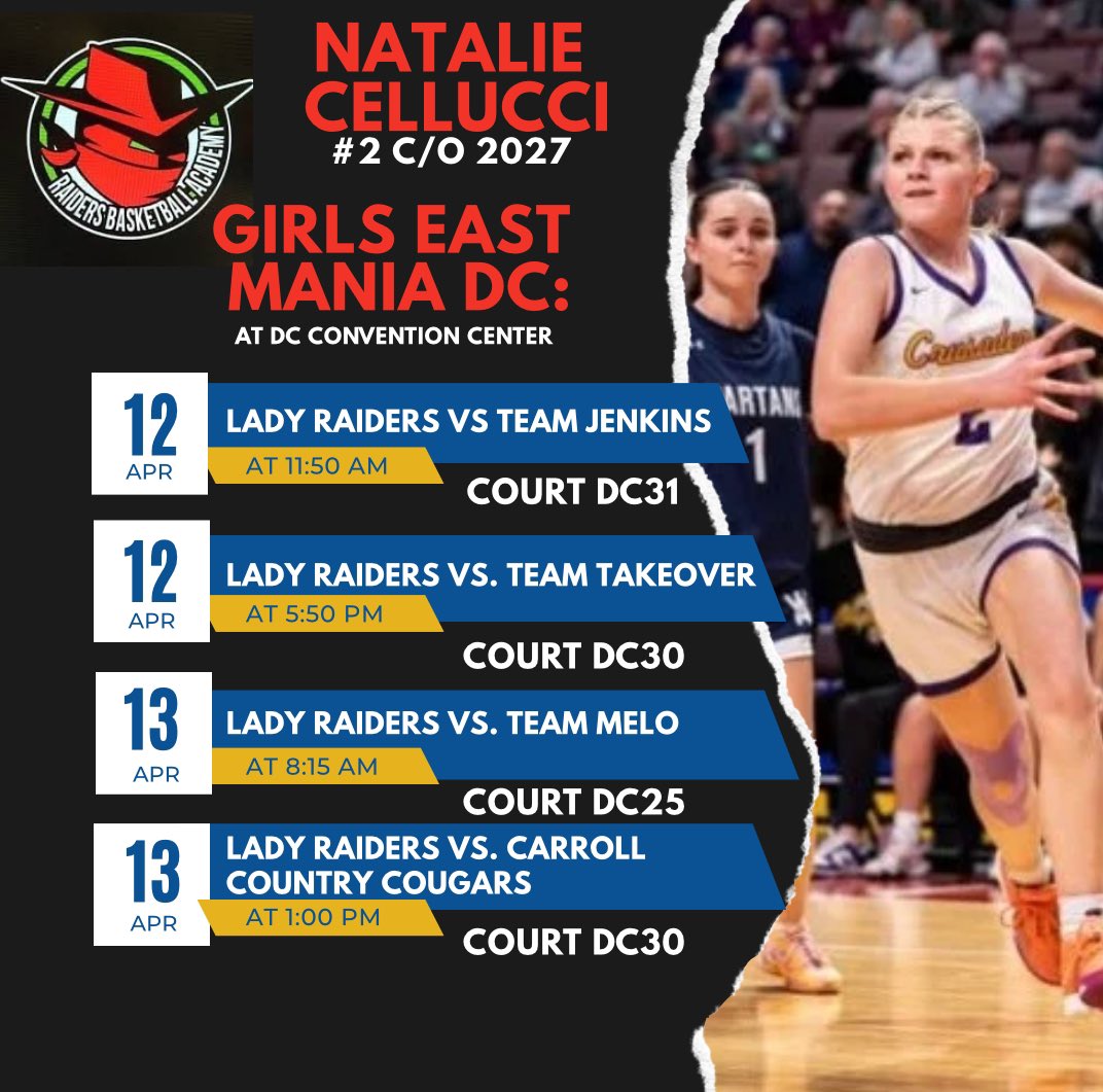 celluccin2's tweet photo. First aau tournament is this weekend!! Here is my schedule, come see me and my teammates this weekend at the DC convention center! 
@LCHS_GBBall https://t.co/WaKHCXK0ph