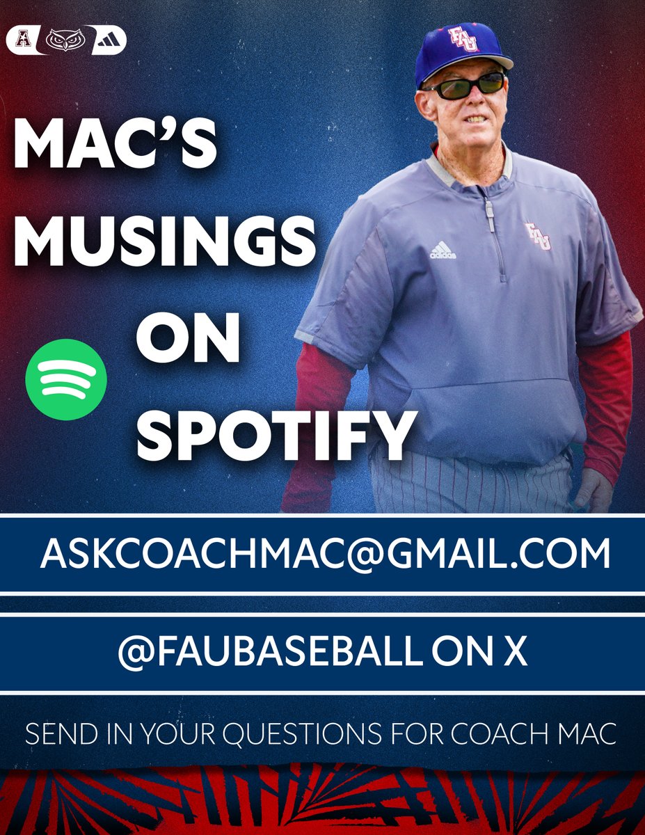 Florida Atlantic Baseball (@faubaseball) on Twitter photo Another new episode of the podcast coming your way on Thursday... and we need your questions for the mailbag! Send them in and <a href="/FAUCoachMac/">J. McCormack</a> will answer anything! #WIP🏝️ Another new episode of the podcast coming your way on Thursday... and we need your questions for the mailbag! Send them in and <a href="/FAUCoachMac/">J. McCormack</a> will answer anything! #WIP🏝️