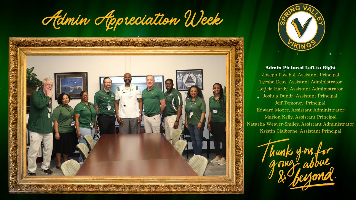Happy Administrator Appreciation Week! Spring Valley thanks our exceptional administrative team for their dedication to students, faculty, and staff. Your efforts are deeply valued, and we appreciate all you do to help our community thrive. <a href="/JTemoney/">Jeff E. Temoney</a> <a href="/RichlandTwo/">Richland School District Two</a>