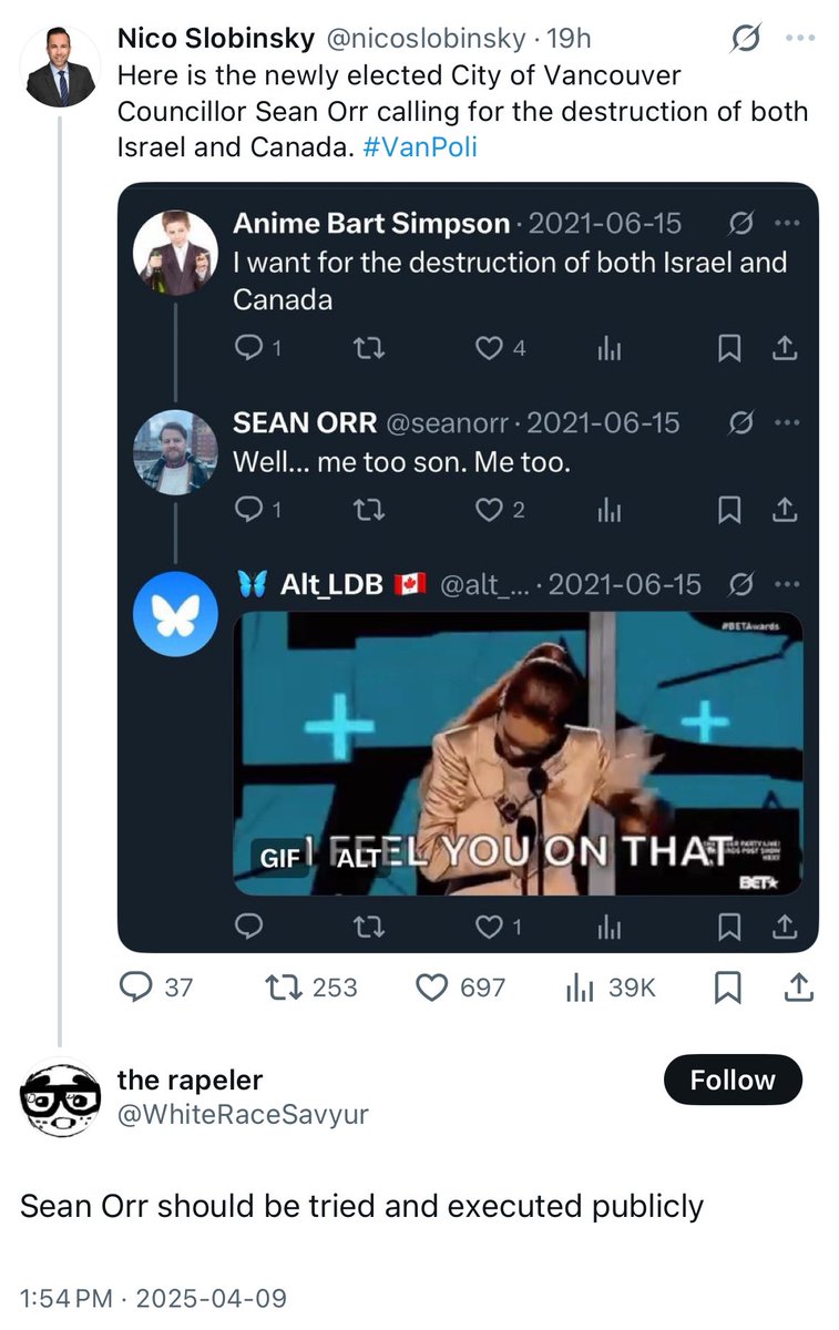 Vyas Saran (@vyassaran) on Twitter photo Below is another death threat against Vancouver Councillor Sean Orr, as a result of CIJA/JFGV’s smear campaign with Mayor Ken Sim and ABC’s support. Below is another death threat against Vancouver Councillor Sean Orr, as a result of CIJA/JFGV’s smear campaign with Mayor Ken Sim and ABC’s support.