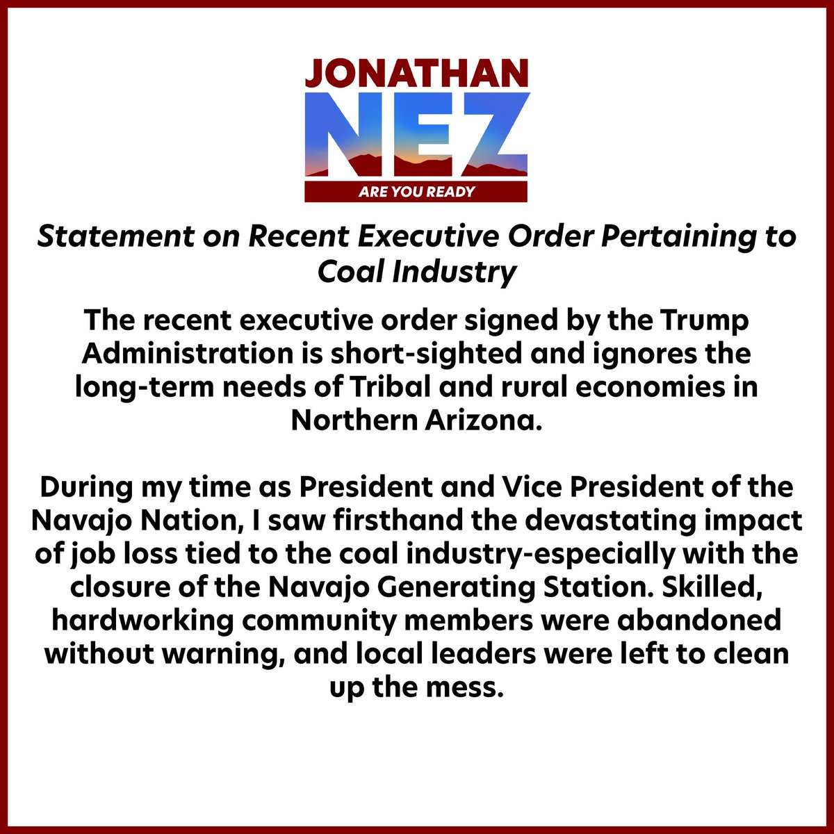 FormerPrezNez's tweet image. Opening federal lands up for the extraction of coal is not only shortsighted economically, it also threatens our precious water supply and the health of our fellow community members. My full statement on the matter is here.