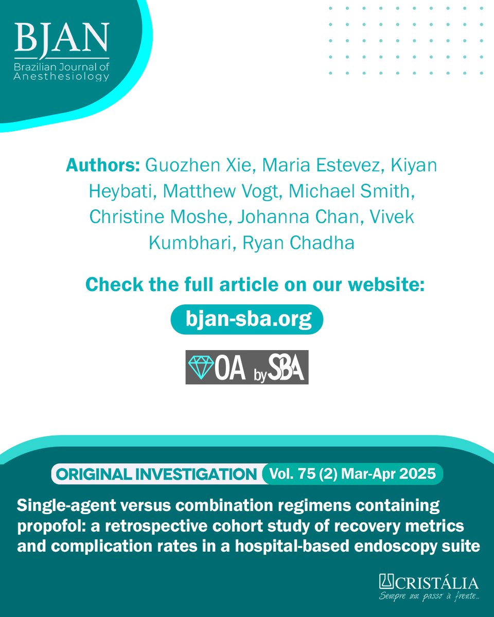 📚✨ This study aimed to determine whether adding adjuvant sedatives to propofol affects the recovery times and complication rates after endoscopy.

📌 Check out the complete results: bit.ly/SAPROP

#joinBJAN #citeBJAN #SBA #anestesiologia #anestesia #anesthesiology