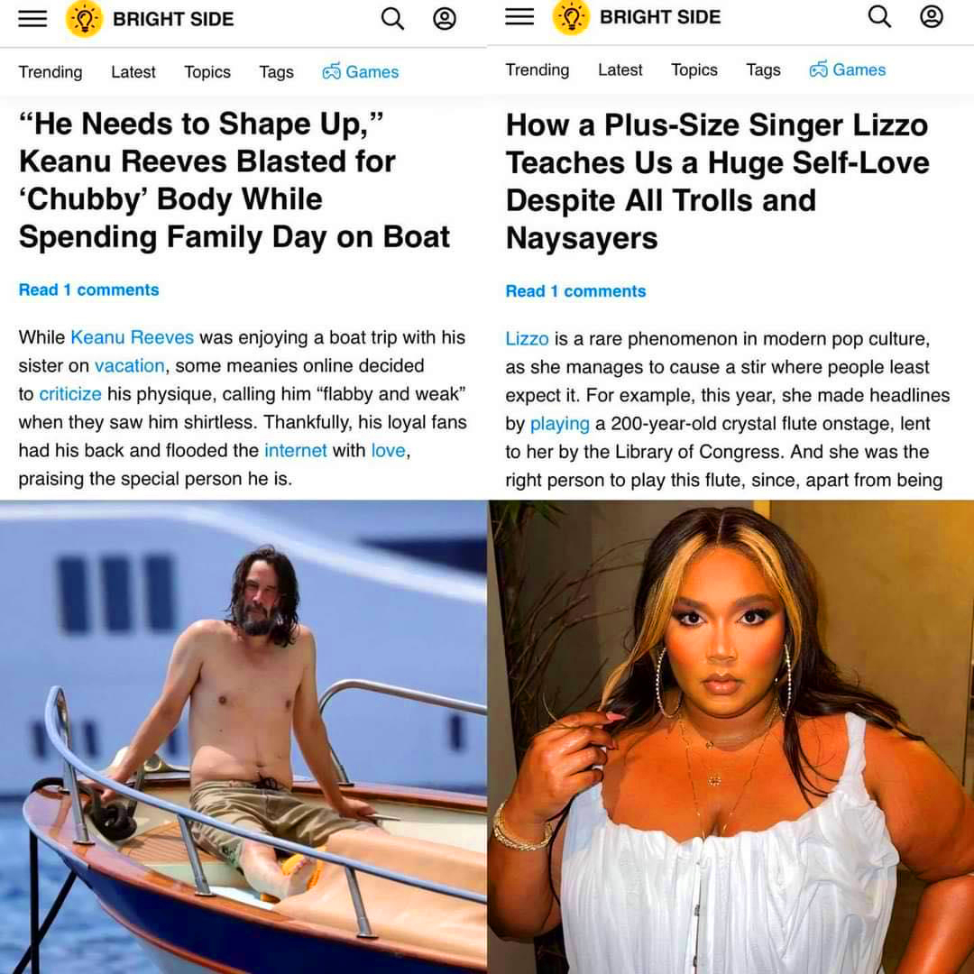 This is how the media portrays everything.

"Chubby" and "plus-size" headlines show media reporting in a nutshell.