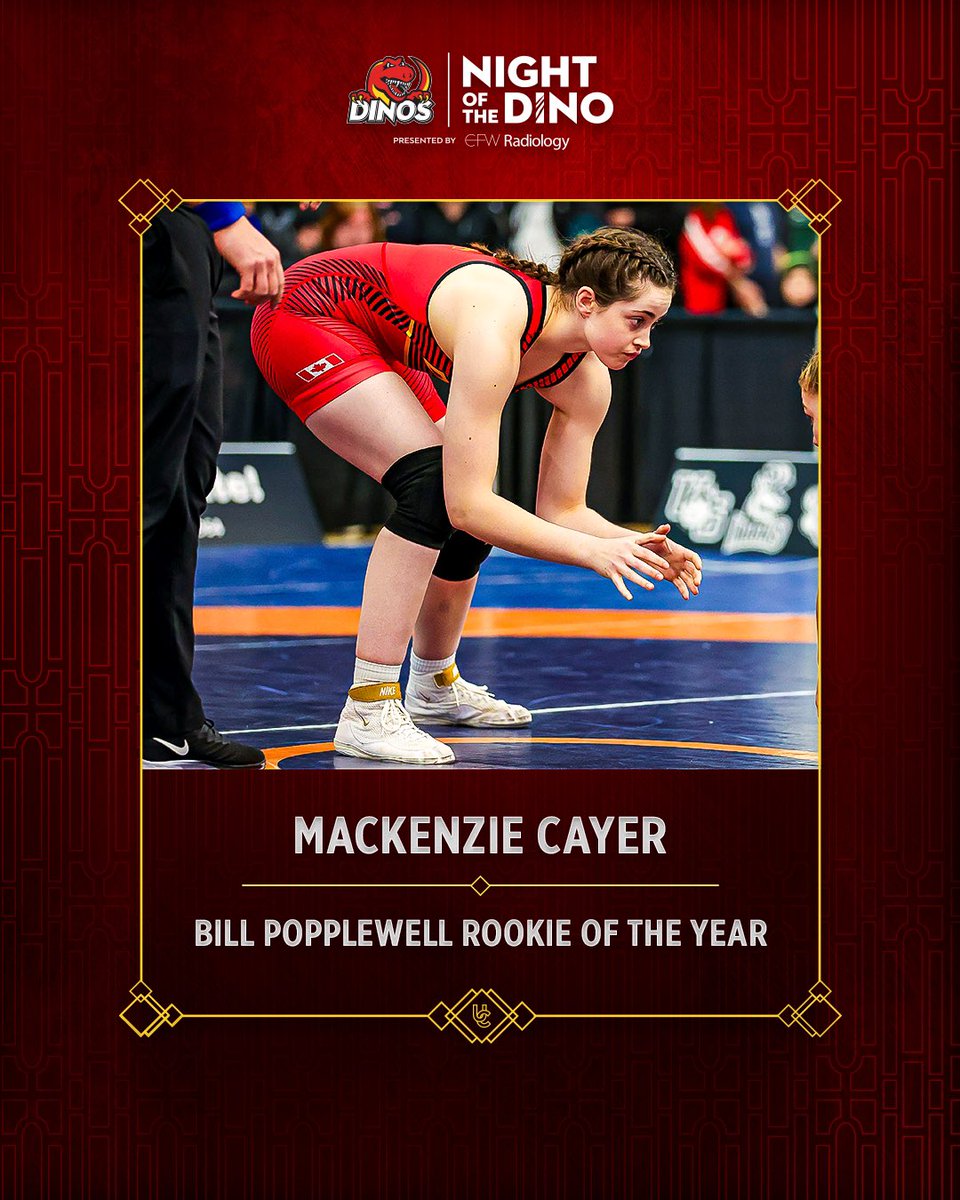The Bill Popplewell Female Rookie of the Year award belongs to Mackenzie Cayer from <a href="/DinosWrestling/">🤼‍♀️ UCalgary Dinos Wrestling 🤼‍♂️</a> 🤼

Congratulations Mackenzie! 🏆

#GoDinos #NOTD