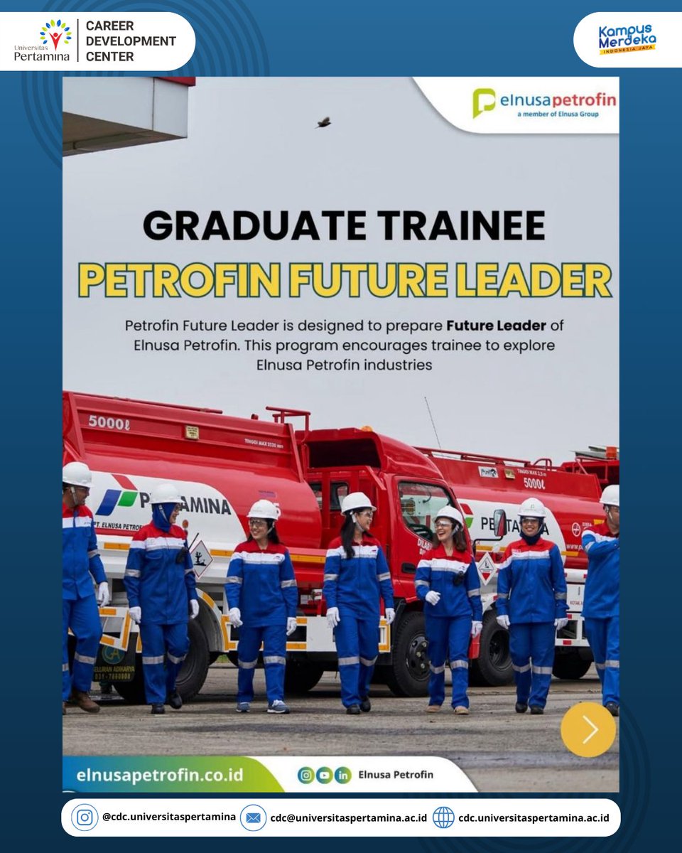 cdc_uper's tweet photo. PT Elnusa Petrofin membuka kesempatan bagi lulusan baru untuk mengikuti graduate trainee petrofin future leaders!

Batas Pendaftaran: 20 April 2025

Info Selengkapnya: https://t.co/npCfUwh03O

#lowongankerja #graduatetrainee #universitaspertamina #elnusapetrofin #elnusa https://t.co/6FYQknpXlV