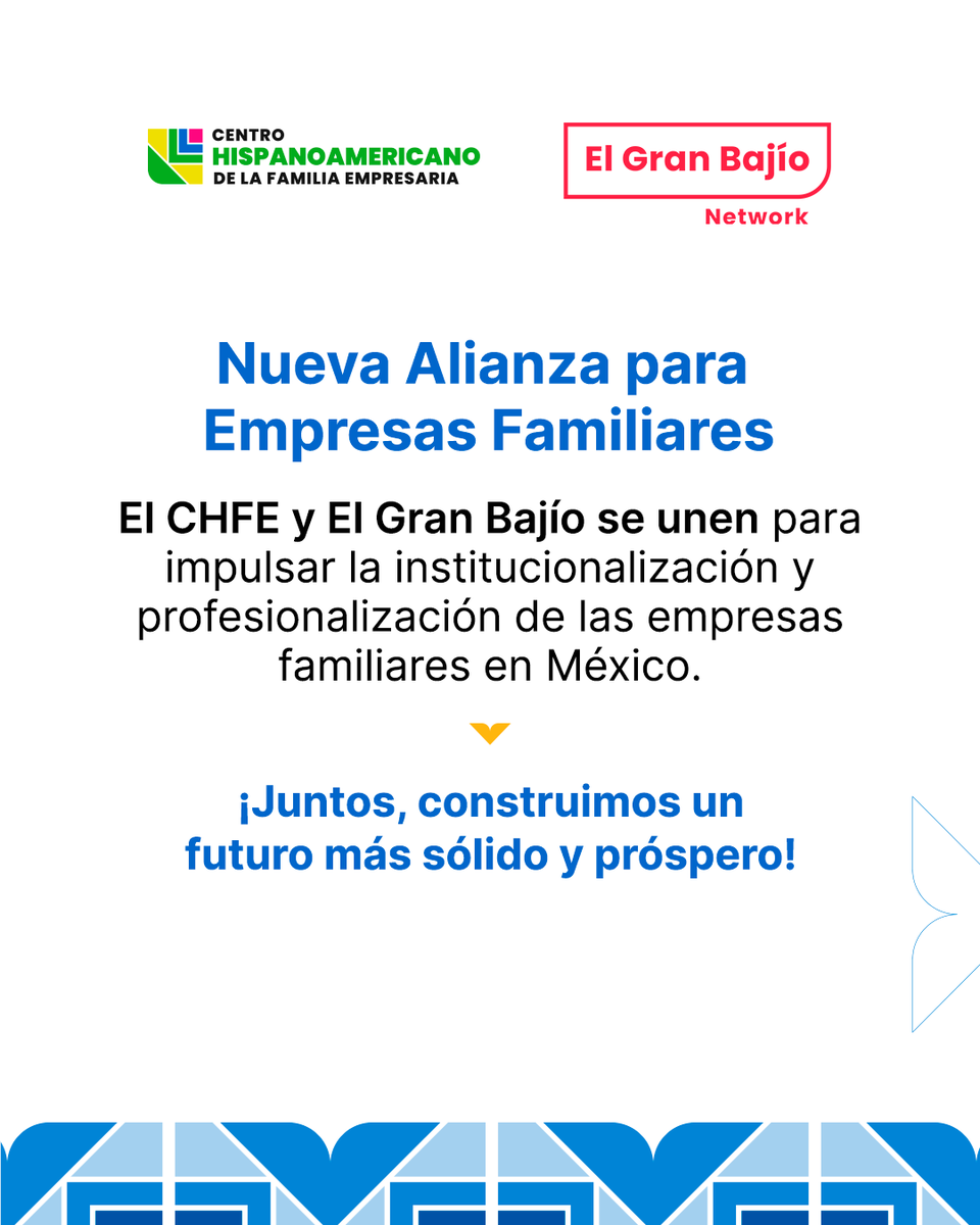 🤝 CHFE y El Gran Bajío se unen para impulsar la profesionalización e institucionalización de las empresas familiares en México. Juntos, fortalecemos su crecimiento y trascendencia. 🚀  
#EmpresasFamiliares #LiderazgoEmpresarial