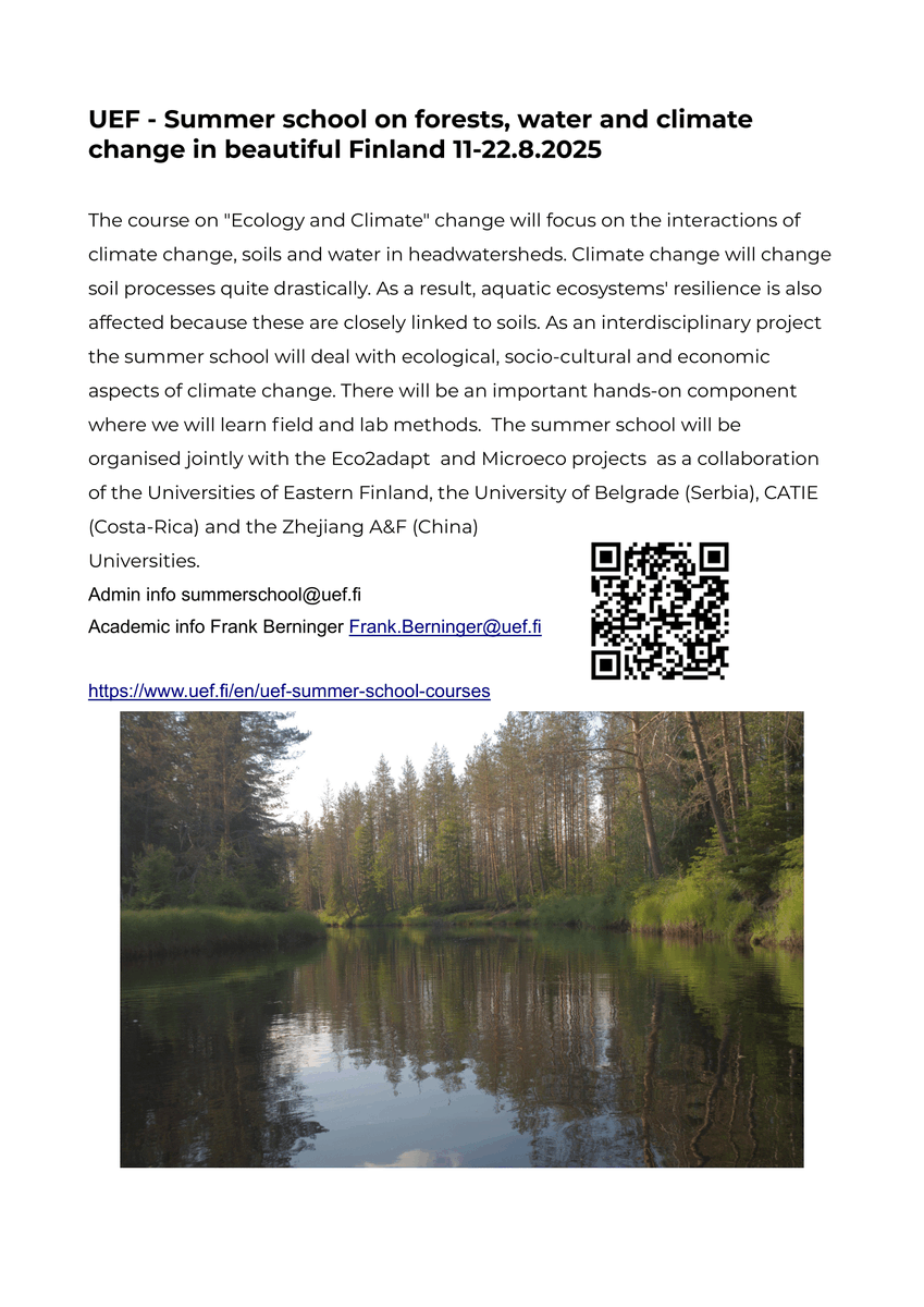 UEFPlantEcology's tweet image. Our summer school on Forests and Climate Focussing on Forest Water Interactions

uef.fi/en/uef-summer-…

#Eco2adapt #Microeco #biodiversa