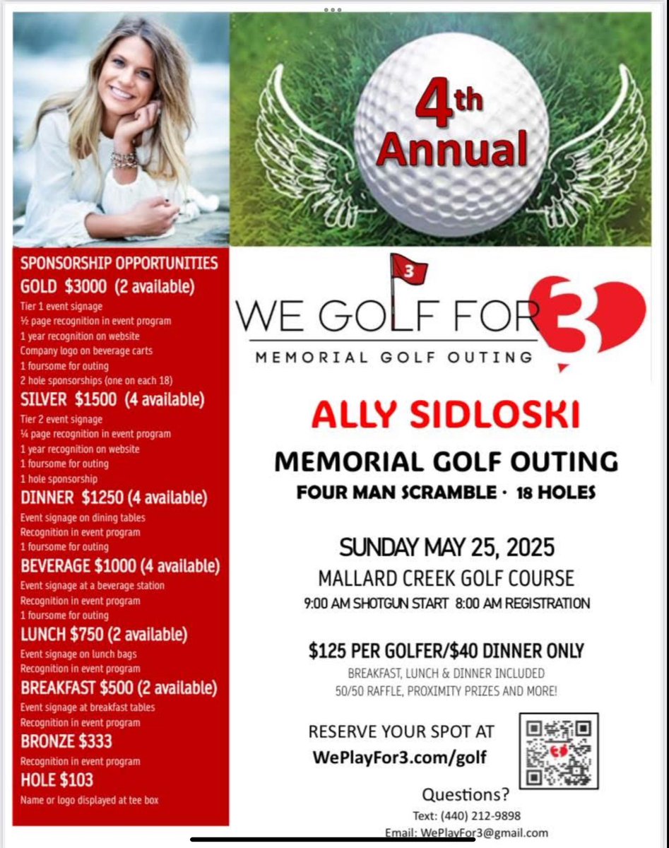Come join us on May 25 for a day of kindness and fun!
Limited spots available.
Please consider sponsoring
#weplayfor3 ❤️❤️❤️