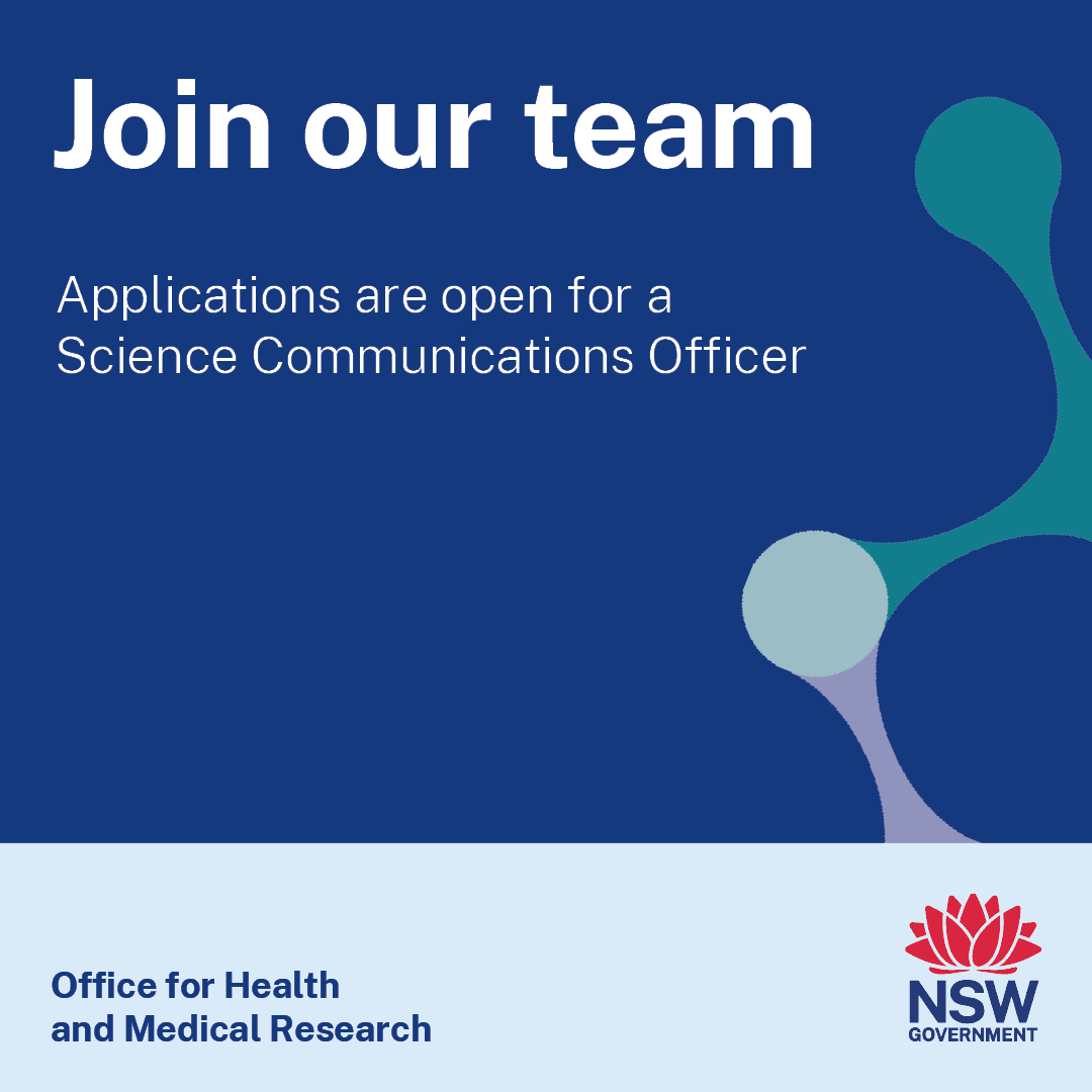 NSW Medical Research (@medresearchnsw) on Twitter photo Join <a href="/MedResearchNSW/">NSW Medical Research</a> where you will develop, implement and evaluate a strategy for a series of interesting and informative written communication pieces, to showcase the work undertaken by recipients of NSW Medical Research funding and support.
iworkfor.nsw.gov.au/job/science-co… Join <a href="/MedResearchNSW/">NSW Medical Research</a> where you will develop, implement and evaluate a strategy for a series of interesting and informative written communication pieces, to showcase the work undertaken by recipients of NSW Medical Research funding and support.
iworkfor.nsw.gov.au/job/science-co…
