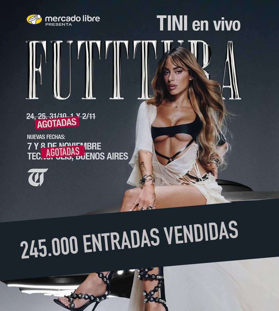 El equipo de TINI confirma que habrá 35 MIL espectadores cada noche en #FUTTTURA

Con 7 fechas agotadas, el festival ya cuenta con 245.000 ENTRADAS VENDIDAS!