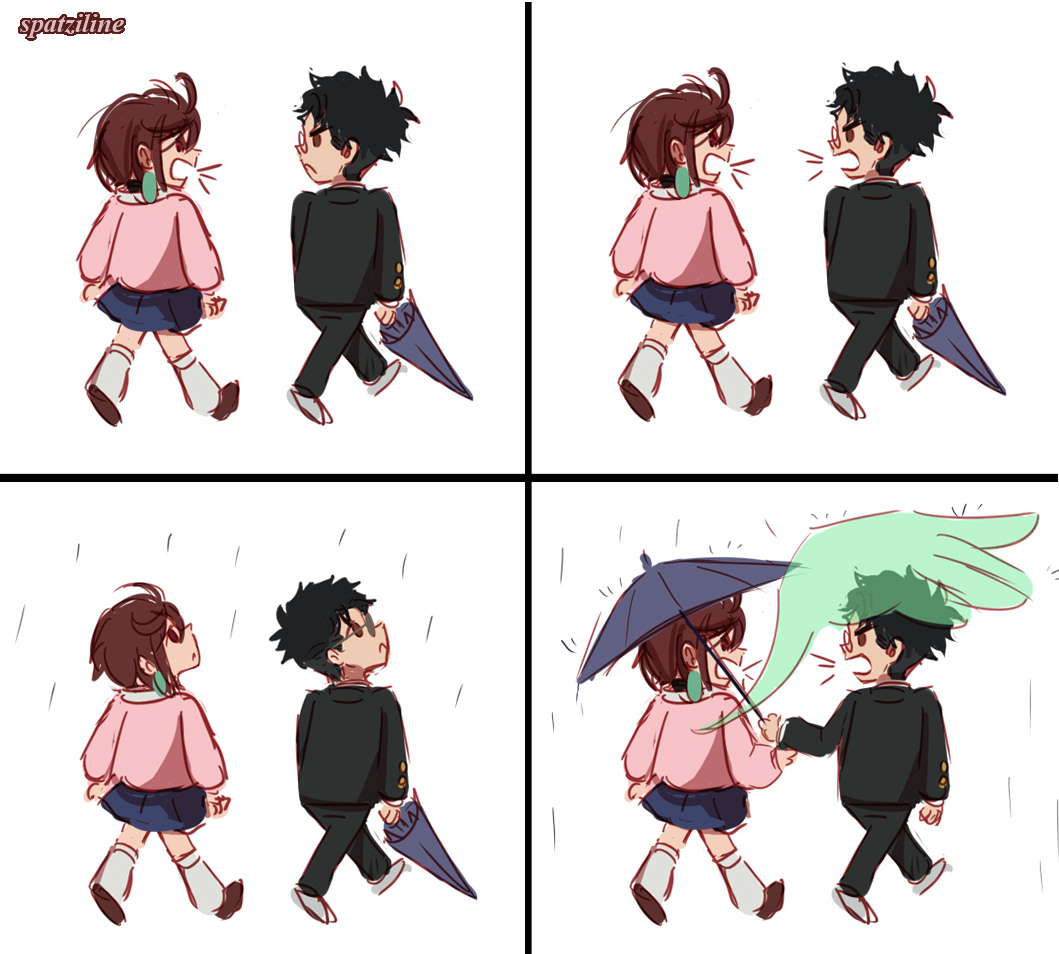 Momo, Okarun and rain #Dandadan #momokarun