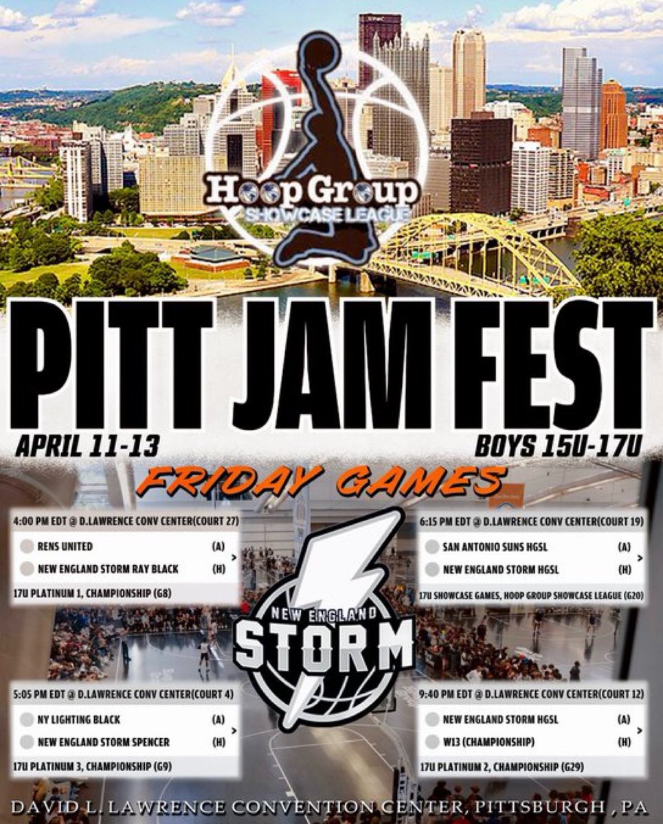 a5sanchez5's tweet image. Coaches!!! This weekend I will be at Pittsburgh Jam Fest with @NEStormBball 

Here is my schedule for Friday!!

5:05pm Court 10 vs Marston Elite Gold