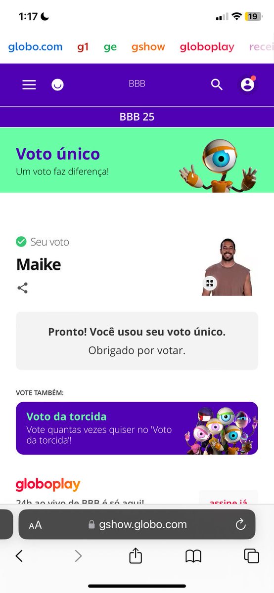 ChelloRibeiro's tweet photo. Consegui mais Um!
42 votos Únicos com esse!
#Boraaaaaa Foco no Gshow #ForaMaike https://t.co/fWrhpOiQl8