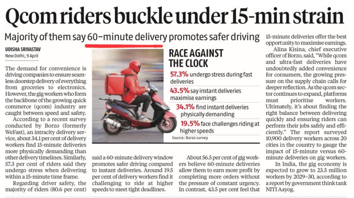 CASaiPratap's tweet image. Quick-Commerce might not be sustainable instead a 60-minute delivery works in long-term.

#QuickCom #10MinDelivery #gigworker