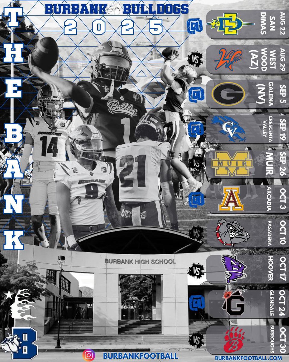 Burbank High School Football Schedule for the 2025 Season! 🐶🏈#TheBank