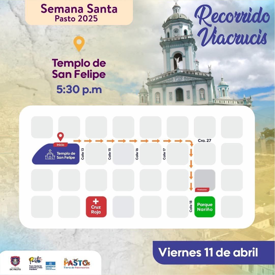 alcaldiapasto's tweet photo. #SemanaSanta | ¡Pasto vive la fe, el arte y la tradición! Te esperamos este viernes 11 de abril, 5:30 p.m., en la apertura de Senda de Fe, un recorrido espiritual con arte del Carnaval. ¡Camina con esperanza!
#SemanaSantaPasto #SendaDeFe https://t.co/8XQbkOWzpa
