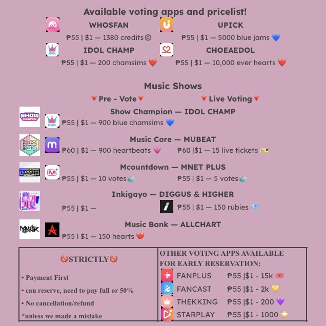 smfreevotes's tweet photo. @SMfreevotes
• FREE Deals for Artist/Groups
• Strictly follow the rules
FAILED TO FOLLOW = NO VOTES

SELLING VOTES🗳 
✓way more cheaper
✓open to ALL KPOP GROUPS/ARTISTS!
✓proofs of voting provided 

Deals: #SMFV_GA
Proofs: #SMFV_Proofs 

🆕PRICELIST UPDATED🆕 https://t.co/xUige9OqUu