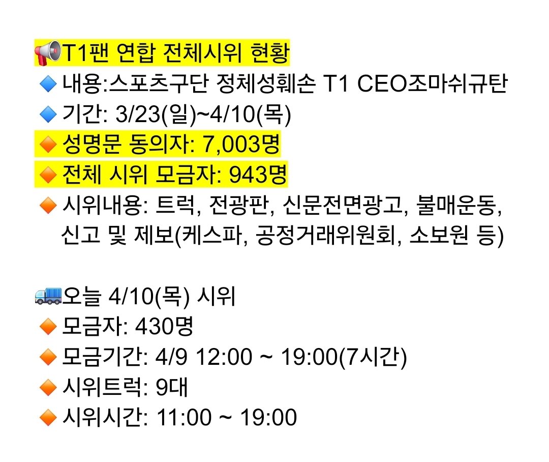 t1 팬 일동 공동 성명문 진행상황 tweet media