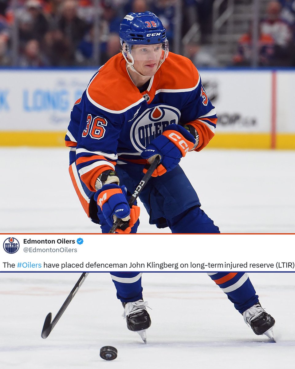 OADSBW's tweet photo. The Oilers have placed defenceman John Klingberg 
on long-term injured reserve (LTIR). https://t.co/w1LAQ58ZGN