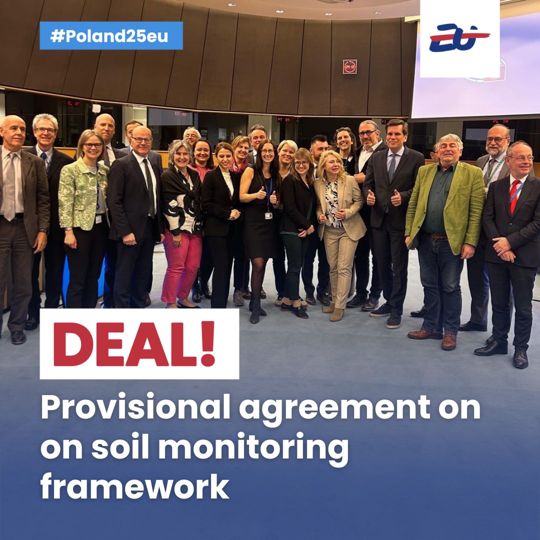 PLintheEU's tweet photo. We have a deal!

@EUCouncil &amp; @Europarl_EN provisionally agree on a new soil monitoring framework.

Healthy soil is key for nutritious food, yet more than 60% of EU soils are in poor condition. Regular monitoring &amp; assessment will help improving soil resilience. https://t.co/rfi3DAzMju