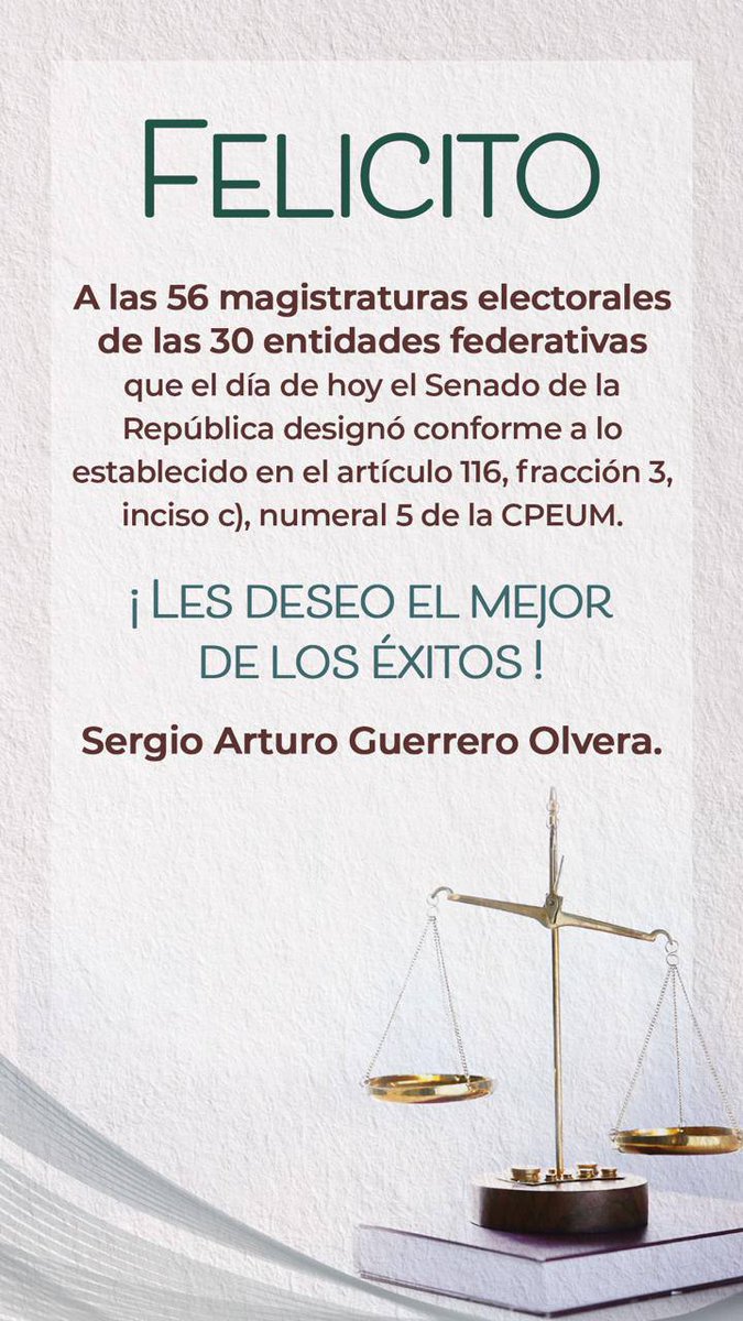 Felicidades a las #magistraturas electorales locales designadas hoy por el #Senado
