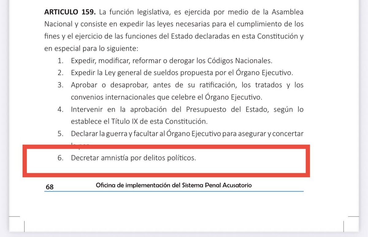 AlvaroAlvaradoC's tweet photo. La amnistía se encuentra establecida en la Constitución Política de la República de Panamá como una de las atribuciones de la Asamblea Nacional según lo expone el artículo 159 en su numeral 6:
“Artículo 159. La función legislativa, es ejercida por medio de la Asamblea Nacional y consiste en expedir las leyes necesarias para el cumplimiento de los fines y el ejercicio de las funciones del Estado declaradas en la Constitución y en especial para lo siguiente:
numeral 6: Decretar amnistía por delitos políticos.”.

Esto significa que solo se pueden aprobar amnistías para delitos políticos. Existe esta misma limitación para los indultos presidenciales, pero la diferencia fundamental entre la amnistía y el indulto, consiste en que la amnistía elimina la pena y la culpabilidad por el delito que produjo dicha pena, es decir, restaura el estado de inocencia de las personas beneficiadas. En cambio, el indulto solo elimina la pena, manteniendo la culpabilidad de la persona por el delito que originó dicha pena.
Tomado de un artículo del abogado @rnoriega1968