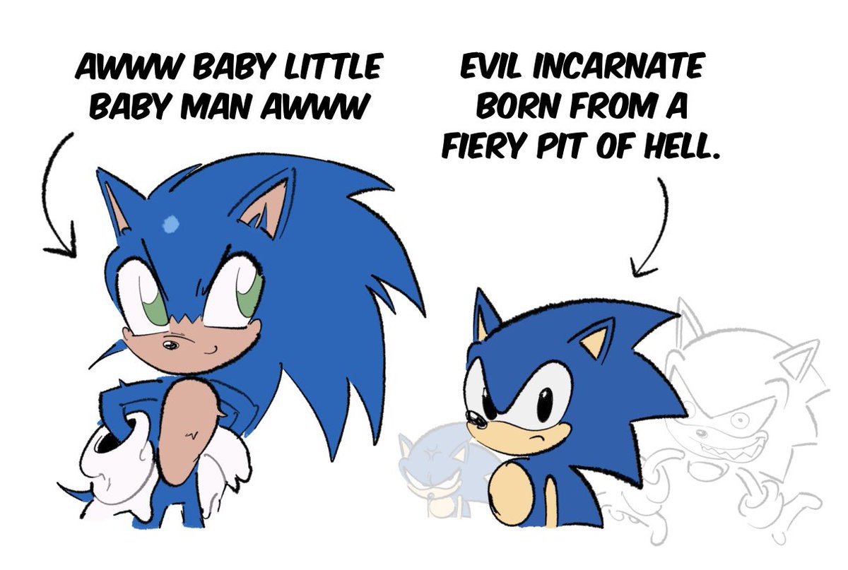 huhermm's tweet image. baby sonic vs baby. sonic. #SonicTheHedgehog