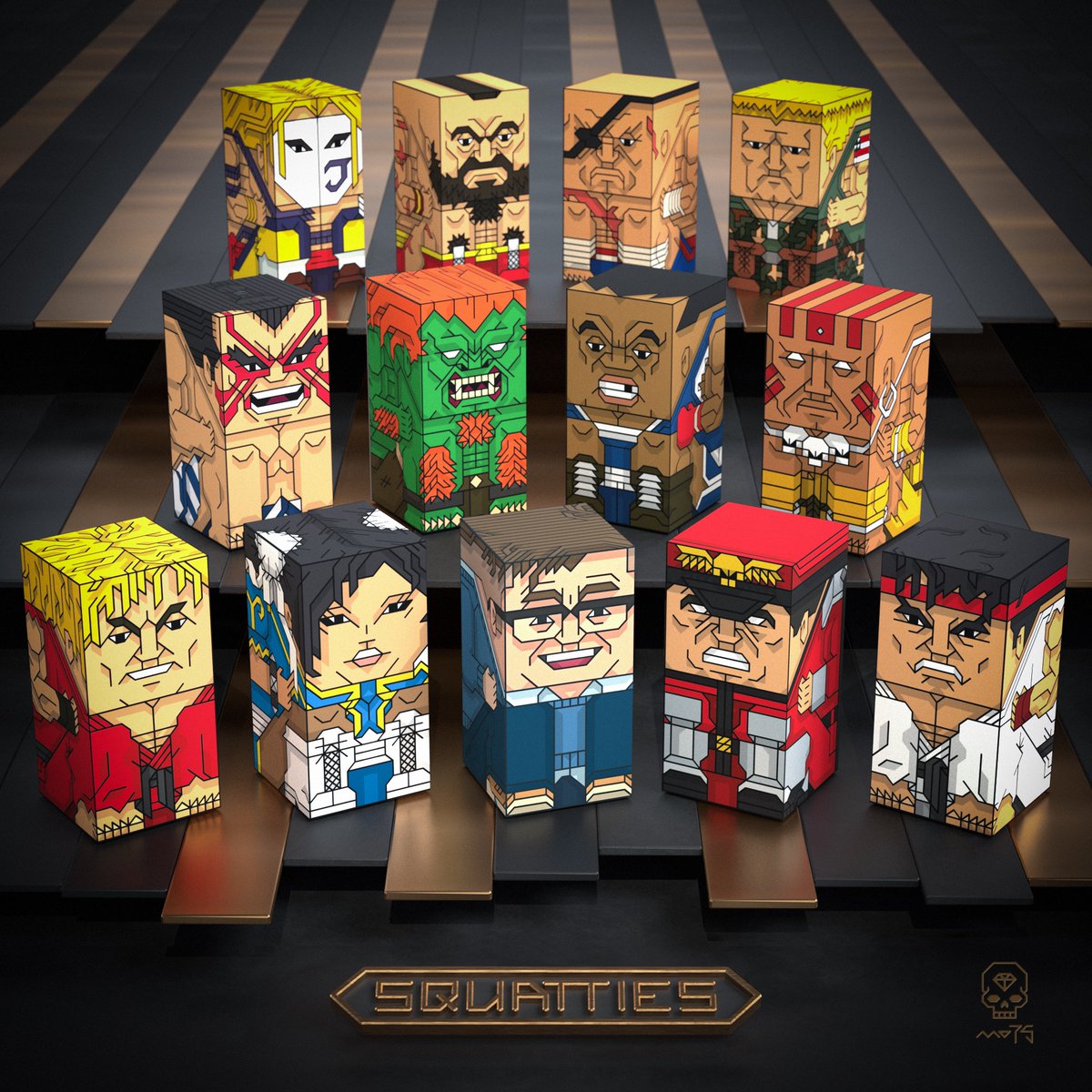 Thanks to <a href="/beeple/">beeple</a>* for selecting my work to show in the 'SELECT START' event. 

As a thank you I made a Beeple <a href="/Squatties/">Squatties</a> character to stand amongst the Street Fighters.  

*Lemme know if you want the 3D file✌️