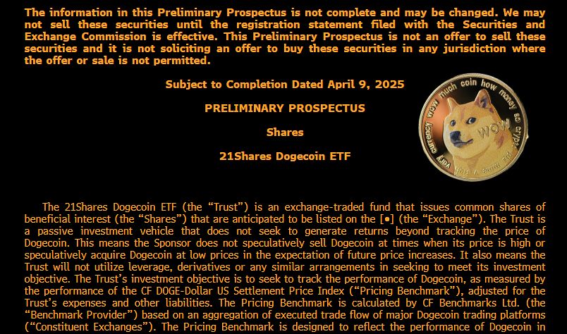CryptosR_Us's tweet photo. 🎯JUST IN: 21Shares files for a spot Dogecoin $DOGE ETF https://t.co/lpM6S7HU7A