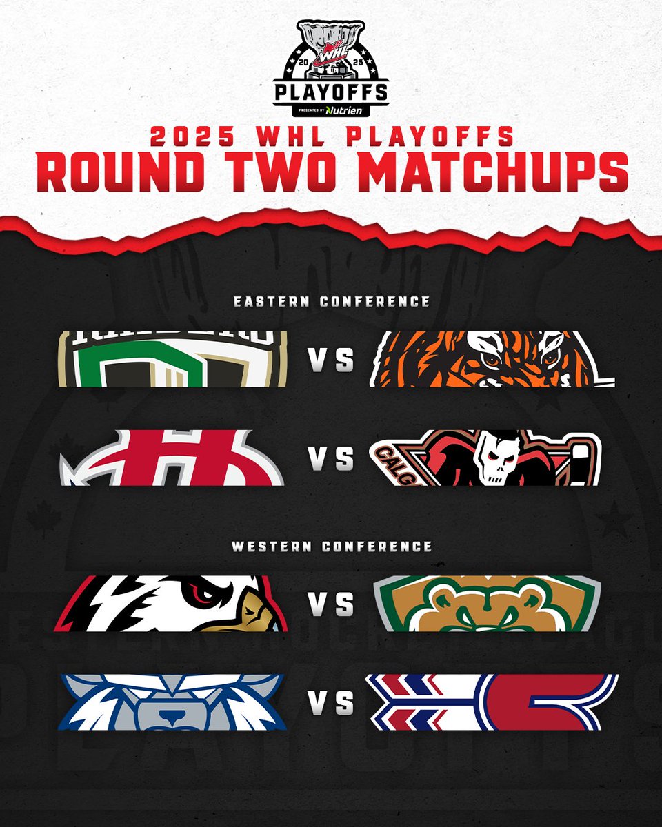 TheWHL's tweet photo. And then there were eight!

Round Two of the 2025 #WHLPlayoffs presented by Nutrien begins tomorrow night. 

@victoryplustv | #FeedingtheFuture https://t.co/0ZtKRoYH5V
