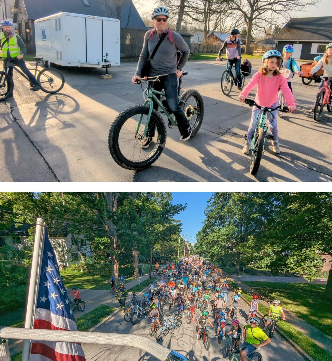 mikemikemac's tweet image. It&apos;s been 1 year since we started with this silly bike bus idea

Week 1 was myself and 3 dads + kids, week 12 (last before summer) was ~150 riders and an escort by the fire department

The kids love it, it&apos;s a huge community builder, and it&apos;s just so much fun. #bikebus