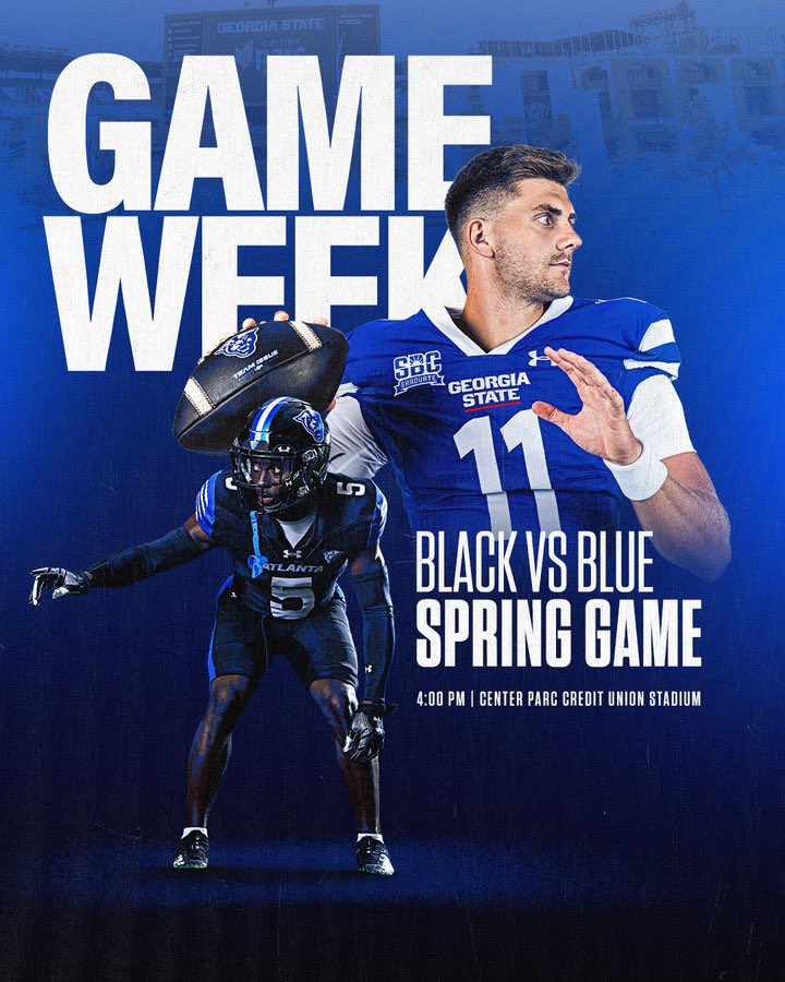 Coach Enrique Davis (@enrique__davis) on Twitter photo Highly anticipating <a href="/GeorgiaStateFB/">GSU Football</a> Spring Game in Center Park Stadium
this Friday April 11th at 4:00 p.m
🔵⚪️🏈 DM me for further information. 🗣️#NewAtlanta 🏟️✅📍
FREE Admission: bit.ly/425ldyG
Students: pin.gsu.edu
#LightItBlue | #NewAtlanta Highly anticipating <a href="/GeorgiaStateFB/">GSU Football</a> Spring Game in Center Park Stadium
this Friday April 11th at 4:00 p.m
🔵⚪️🏈 DM me for further information. 🗣️#NewAtlanta 🏟️✅📍
FREE Admission: bit.ly/425ldyG
Students: pin.gsu.edu
#LightItBlue | #NewAtlanta