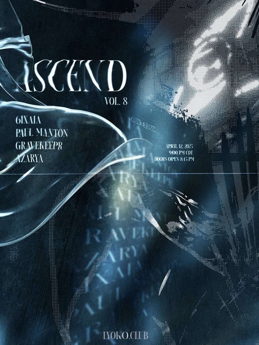 LYOKO (@lyokovr) on Twitter photo ASCEND VOL. 8
YOUR WEEKEND JUST ASCENDED.
04.12.25 | 8:45 PM CDT
<a href="/6aigf/">6</a>
<a href="/mrpaulmanton/">paul manton aka gentle goose</a>
<a href="/grave_keepr/">gravekeepr.bsky.social</a>
<a href="/AZARYAmusic/">AZARYA</a>
DISCORD: discord.gg/lyoko
VRC: vrc.group/LYOKO.7802
STREAM: twitch.tv/lyokovr ASCEND VOL. 8
YOUR WEEKEND JUST ASCENDED.
04.12.25 | 8:45 PM CDT
<a href="/6aigf/">6</a>
<a href="/mrpaulmanton/">paul manton aka gentle goose</a>
<a href="/grave_keepr/">gravekeepr.bsky.social</a>
<a href="/AZARYAmusic/">AZARYA</a>
DISCORD: discord.gg/lyoko
VRC: vrc.group/LYOKO.7802
STREAM: twitch.tv/lyokovr