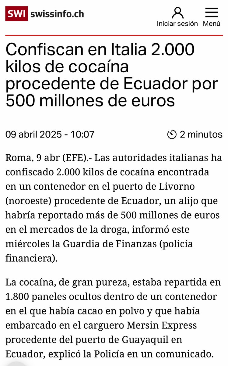 ppsesa's tweet photo. 👁️ 🇪🇨 👁️ 

Hey déspota @DanielNoboaOk 

La droga en contenedores y buques vinculados a ti déspota Noboa

Ahora 2 toneladas de droga más de 500 millones de dólares incautados en Italia

Solo nos da lástima  y vergüenza pero indignación tus omisiones 

⤵️ https://t.co/RmpP4LUHiQ