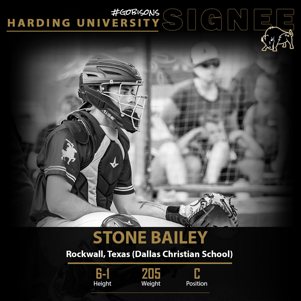 .<a href="/Harding_Base/">Harding Baseball</a> signed Stone Bailey (6-1, 205, C) from Rockwall, Texas (Dallas Christian School)

Bio: hardingsports.com/sports/basebal…

#GoBisons