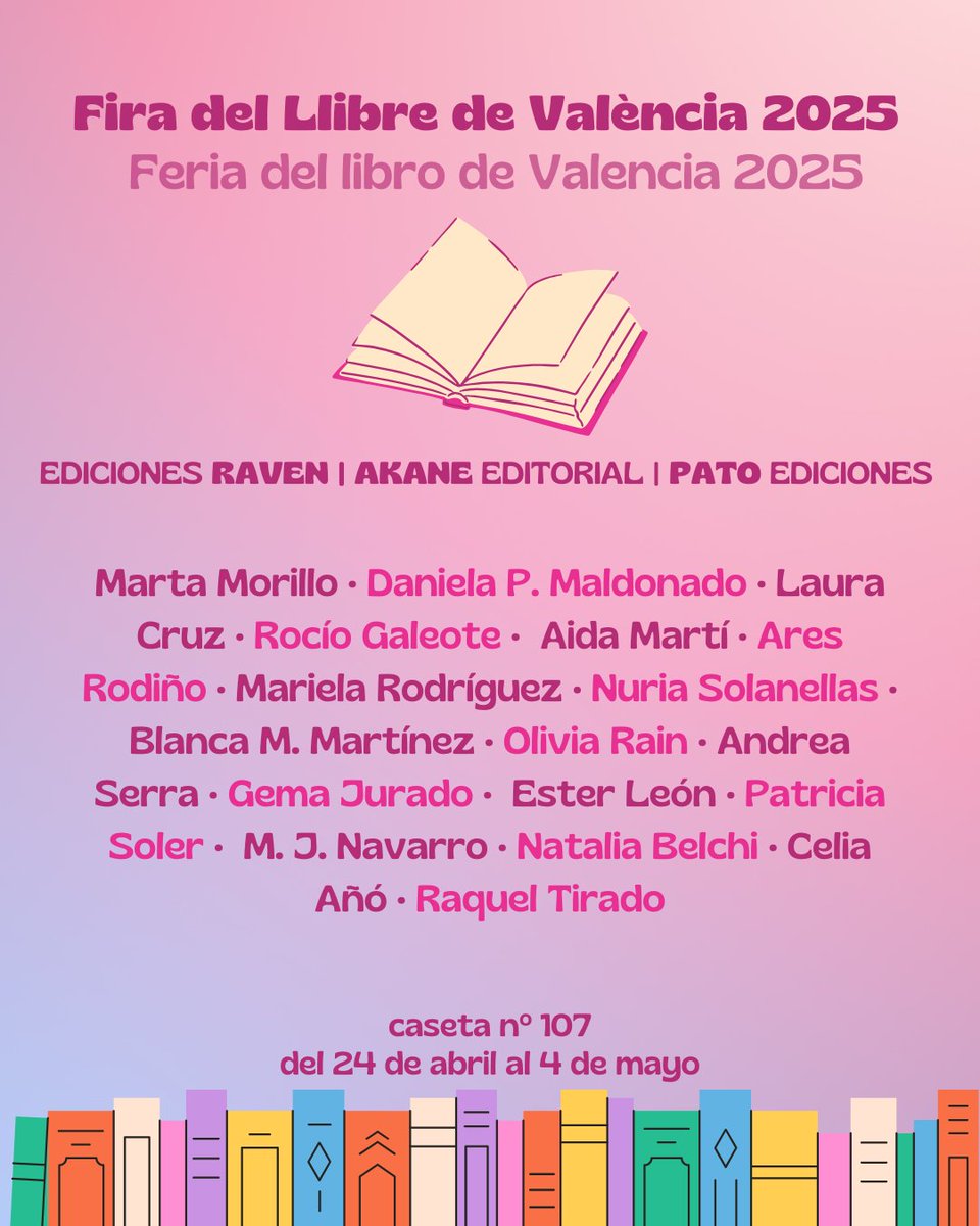 ☀️¡Nos vemos en la feria del libro de Valencia! 

Estaremos en la caseta 107 junto a <a href="/ediciones_raven/">Ediciones Raven</a> y <a href="/AkaneEditorial/">Akane Editorial</a>