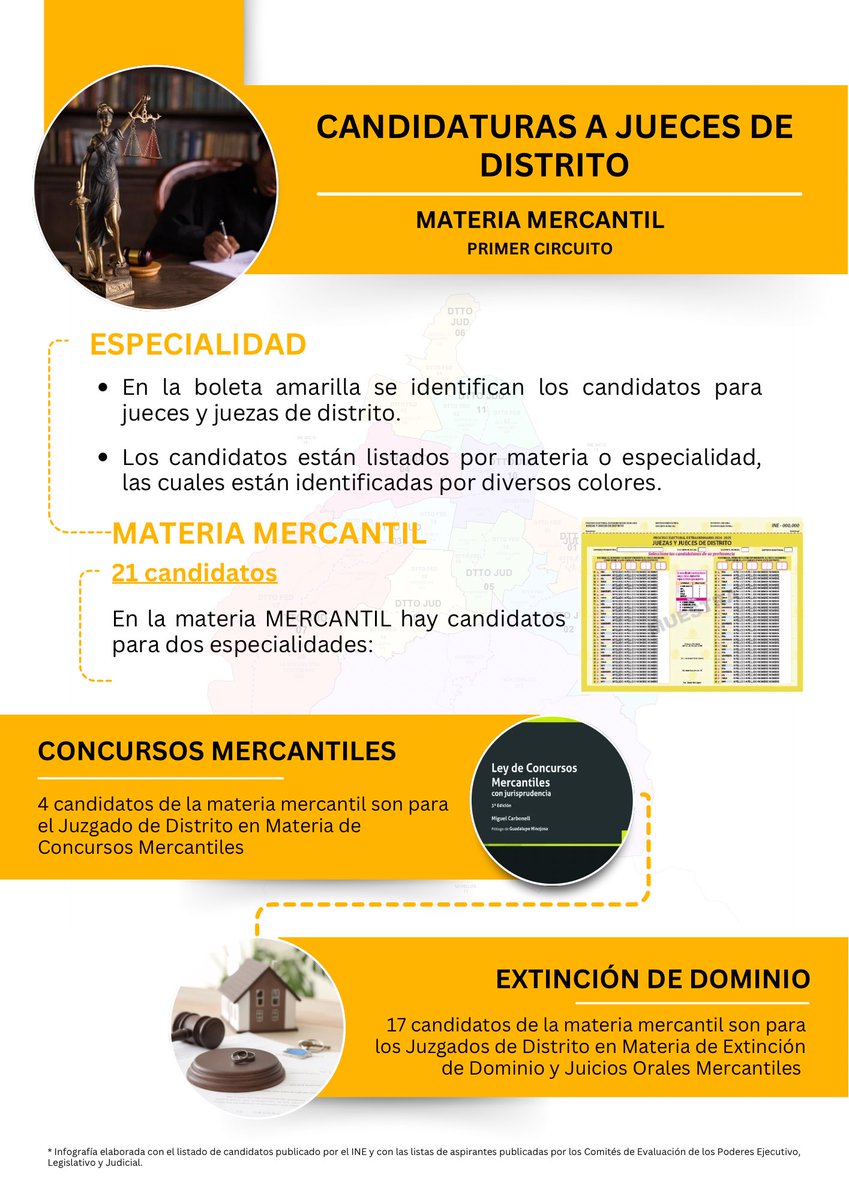 lupita_hinojosa's tweet photo. Lo prometido es deuda, les comparto la primer infografía que preparé para que identifiquen en qué materia están los candidatos para el Juzgado de Distrito en Materia de Concursos Mercantiles para la #ElecciónJudicial https://t.co/Z49o8Amid3