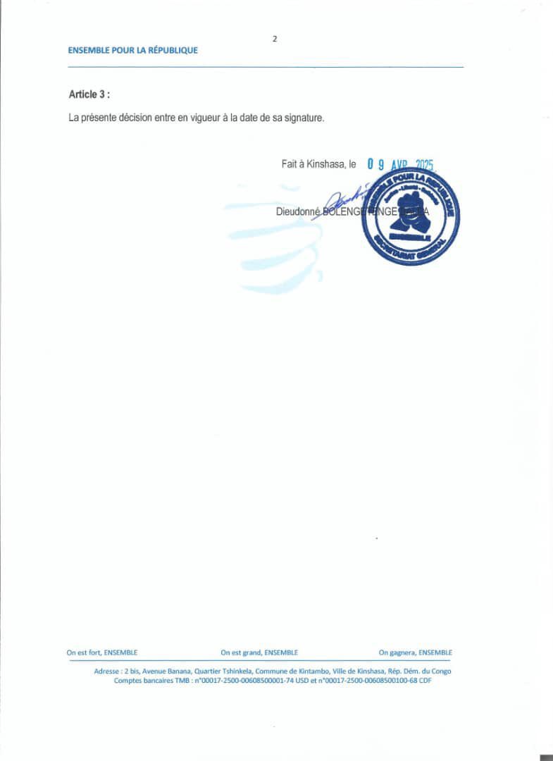 rkitsita's tweet photo. #RDC: Le député Iracan Gratien exclu définitivement du parti Ensemble pour la République. https://t.co/mZmBdUBimk