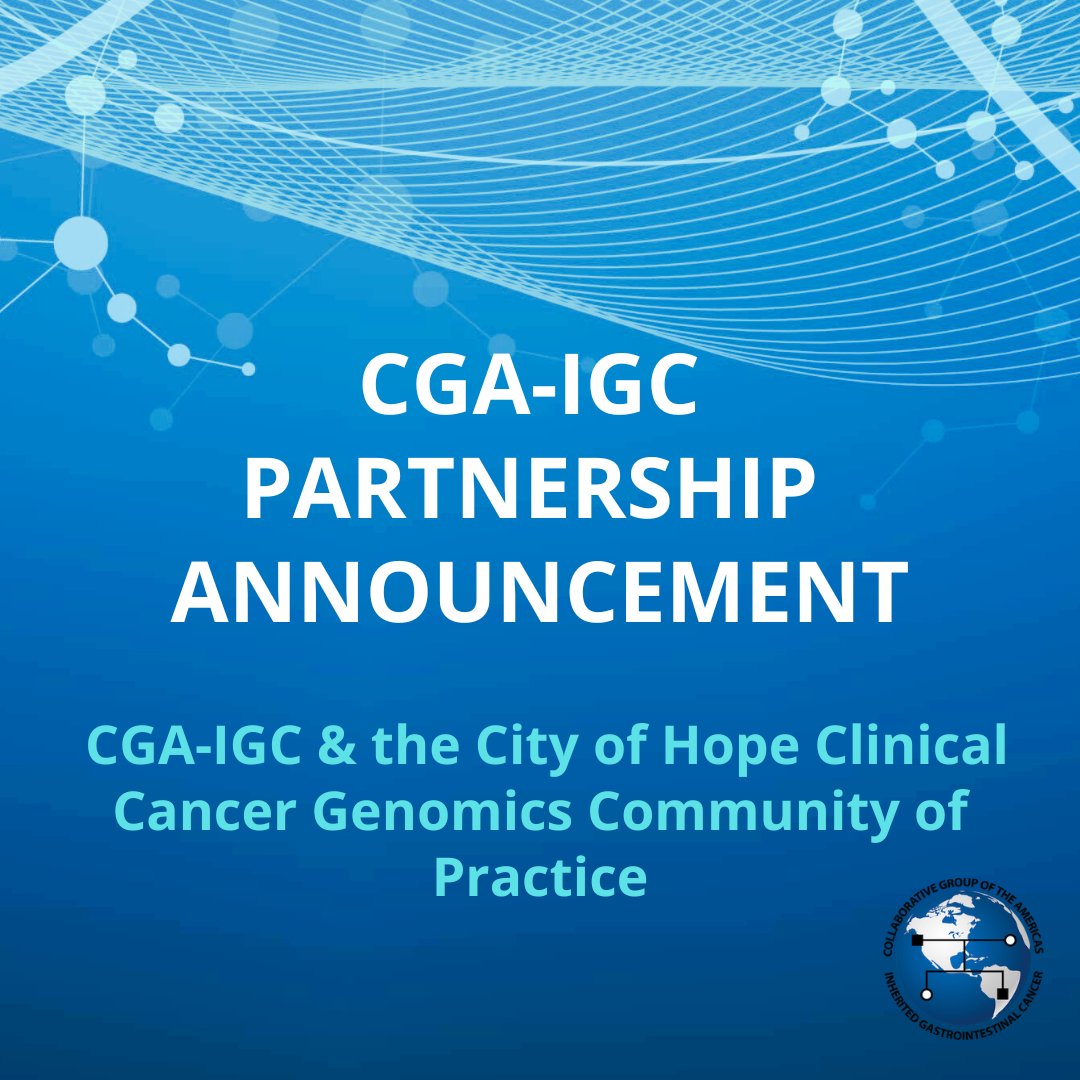 CGA-IGC (@cgaigc) on Twitter photo 📢We're delighted to announce our partnership with the <a href="/cityofhope/">City of Hope</a> Clinical Cancer Genomics Community of Practice (CCGCOP)
➡️Through our 🤝we hope to enhance 🎓learning & provide 🔬collaborative opportunities to advance the science & clinical management of #HereditaryGICancer 📢We're delighted to announce our partnership with the <a href="/cityofhope/">City of Hope</a> Clinical Cancer Genomics Community of Practice (CCGCOP)
➡️Through our 🤝we hope to enhance 🎓learning & provide 🔬collaborative opportunities to advance the science & clinical management of #HereditaryGICancer
