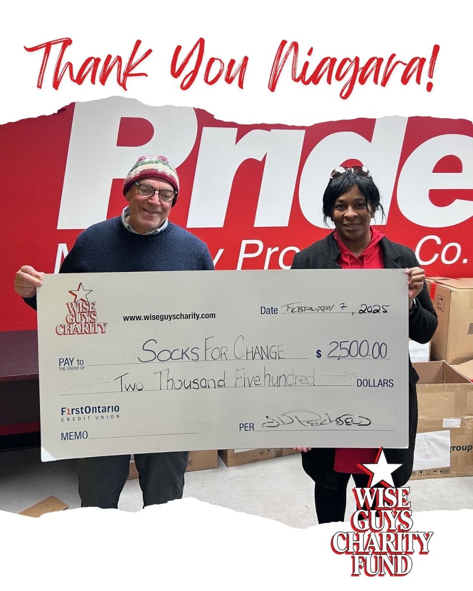 WCGF is happy to present a grant cheque for $2,500 to Socks for Change to purchase wool socks for those in need! Pictured here is Socks for Change-Founder (Sam Baio), WGCF Board Member (Erica Walters)

 #WiseGuysCharityFund #GrantCheque #SocksforChange #GivingBack #Community
