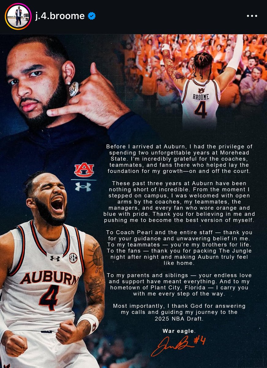 E2C_Network's tweet photo. From Johni’s Instagram. Thank you 4️⃣! #WarEagle https://t.co/nDaPz6rRqL