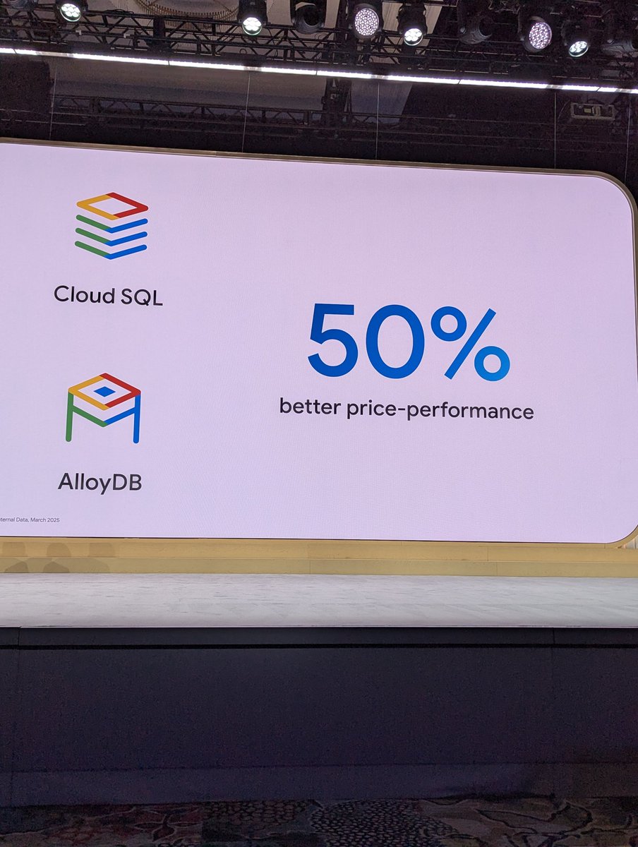 holgermu's tweet image. And @GoogleCloud runs #CloudSQL.and #AlloyDB o Google Axiom #ARK processor has 50% better price performance. #GoogleCloudNext