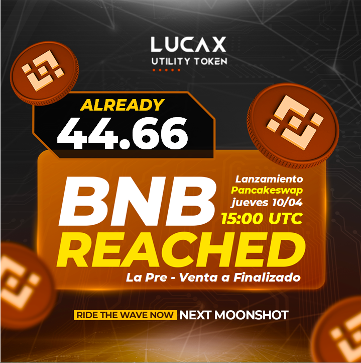 Lucax_Finance's tweet photo. 🚀🎉 ¡Enhorabuena! 🎉
🚀 La preventa Fairlaunch de las $LUCAX ha sido un TOTAL ÉXITO, alcanzando ¡44.66 BNB! 💥👏 ¡Felicitaciones a todo el equipo por su increíble labor! 🙌💪

🔥 ¡PREPÁRATE PARA MAÑANA, JUEVES 10 DE ABRIL! 🔥 A las 15:00 UTC, se REALIZARÁ el lanzamiento al mercado en PANCAKESWAP. 🥞
💣 Luego podrás retirar tus tokens LUCAX directamente desde PinkSale y colocarlos en Staking en el Vault Producer. 💰✨

💥 ¡Disfruta de rendimientos mensuales desde el 15% y con la posibilidad de incrementarlos hasta un asombroso 42%! 🚀💸 Aprovecha la oportunidad de ser pionero y un gran holder de las LUCAX. 🌟 ¡Vienen muchas sorpresas, grandes resultados y la posibilidad de convertirte en millonario con las LUCAX! 💎🔥 ¡No te lo pierdas!