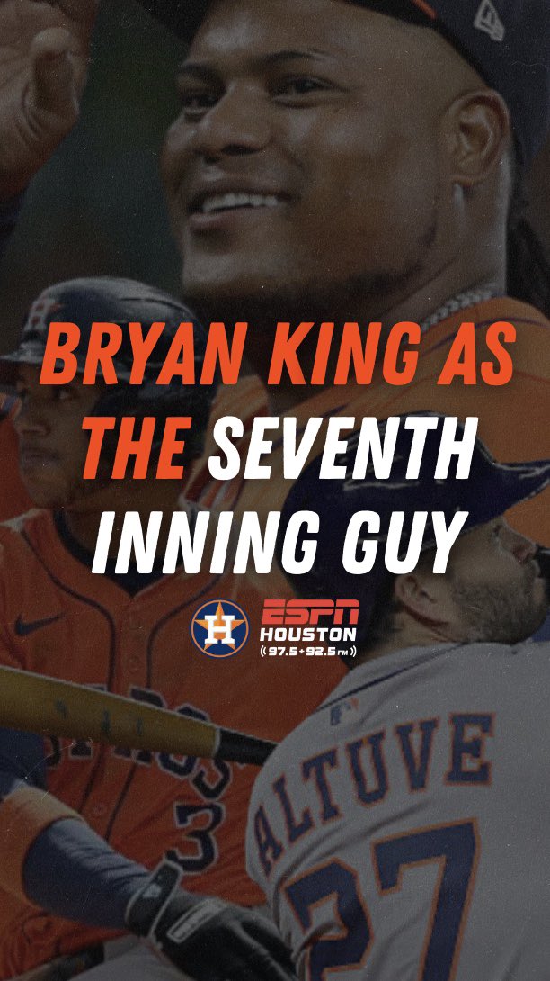 espn975's tweet photo. Bryan King as the seventh Inning Guy ⚾️🤘🏼😗
@JeremyBranham @PackManJoel 

#Astros #BrianKing #MLBTalk #BullpenMoves #HoustonAstros #BaseballBreakdown #PitchingStrategy #mlb https://t.co/dHhDxrGWa7