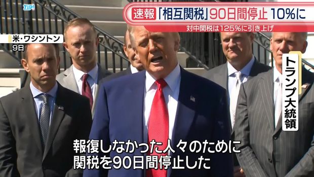 livedoornews's tweet photo. 【発表】トランプ大統領、米に報復していない国に「相互関税」90日間停止
https://t.co/2rjY6sQnCI

「75カ国以上が報復措置をとらず、アメリカとの交渉を要請してきている」ことを理由にあげている。一方、報復措置を打ち出した中国に対しては関税を125％に引き上げることを表明した。 https://t.co/nis0DxcefR