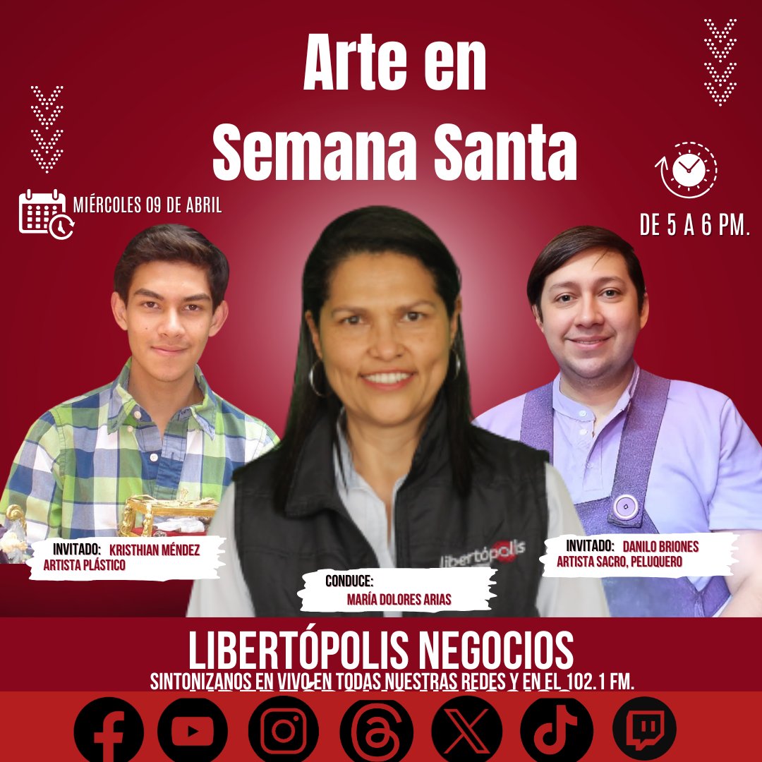 libertopolis's tweet photo. 🎨 Hoy en Libertópolis negocios hablaremos del arte en Semana Santa: una mezcla de tradición, fe y emprendimiento.

Desde la creación de alfombras hasta la imaginería religiosa, descubre cómo este arte genera empleo, mueve la economía y preserva nuestra cultura.

📲 Sintonízanos a las 5:00 PM y conoce las historias detrás de este arte que vive en cada rincón de Guatemala.

#NegociosGT #ArteEnSemanaSanta #CulturaGuatemalteca #TradiciónConValor #SemanaSantaGT #OrgulloNacional #EmprendimientoCultural