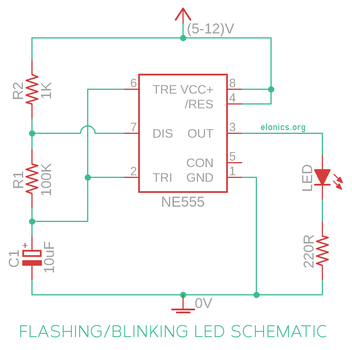 cyb0rg_n1nja's tweet image. 555 blinking led circuit 👍

#electronics #555timer