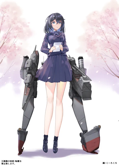 加古ちゃんのイラストは三冊目の画集『陸海空兵器擬人化少女Assortment』に収録されています。 ほっそりした船体を体形に反映してます。 重巡加古は単装砲時代が好き。