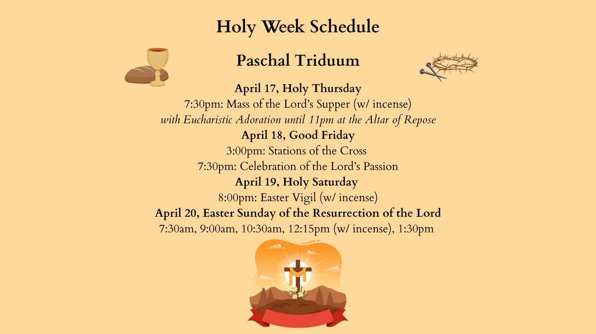 StEChurchMD's tweet photo. The holiest days of the liturgical year are the three days we call the Triduum when we celebrate Christ’s Paschal Mystery. You are invited to join our celebration of Holy Thursday, Good Friday, and the Easter Vigil. See our bulletin or website for the full Holy Week schedule! https://t.co/vQ2Uz8F38W